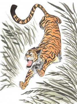 虎 Painting - 走っている中国の虎